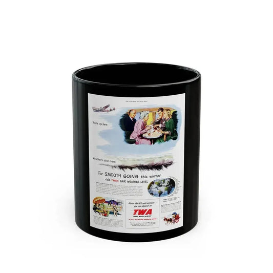 Advertisement for TWA, Saturday Evening Post, November 5, 1949 - Black Coffee Mug 11oz - Go Mug Yourself