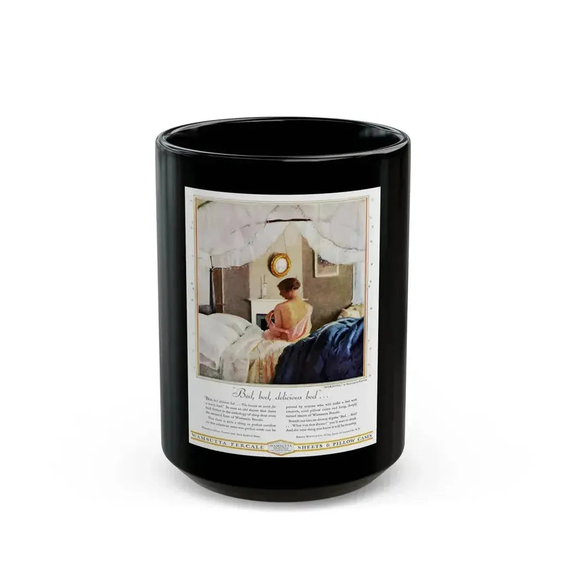 Advertisement for Wamsutta Percale, Harper's Bazaar, July 1930 - Black Coffee Mug 15oz - Go Mug Yourself