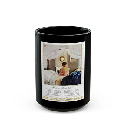 Advertisement for Wamsutta Percale, Harper's Bazaar, July 1930 - Black Coffee Mug 15oz - Go Mug Yourself