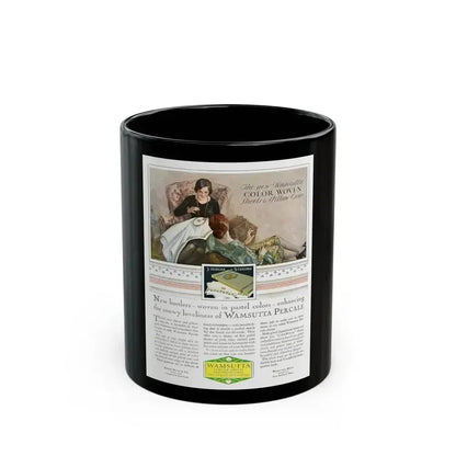Advertisement for Wamsutta Percale, Harper's Bazaar, November 1928 - Black Coffee Mug 11oz - Go Mug Yourself