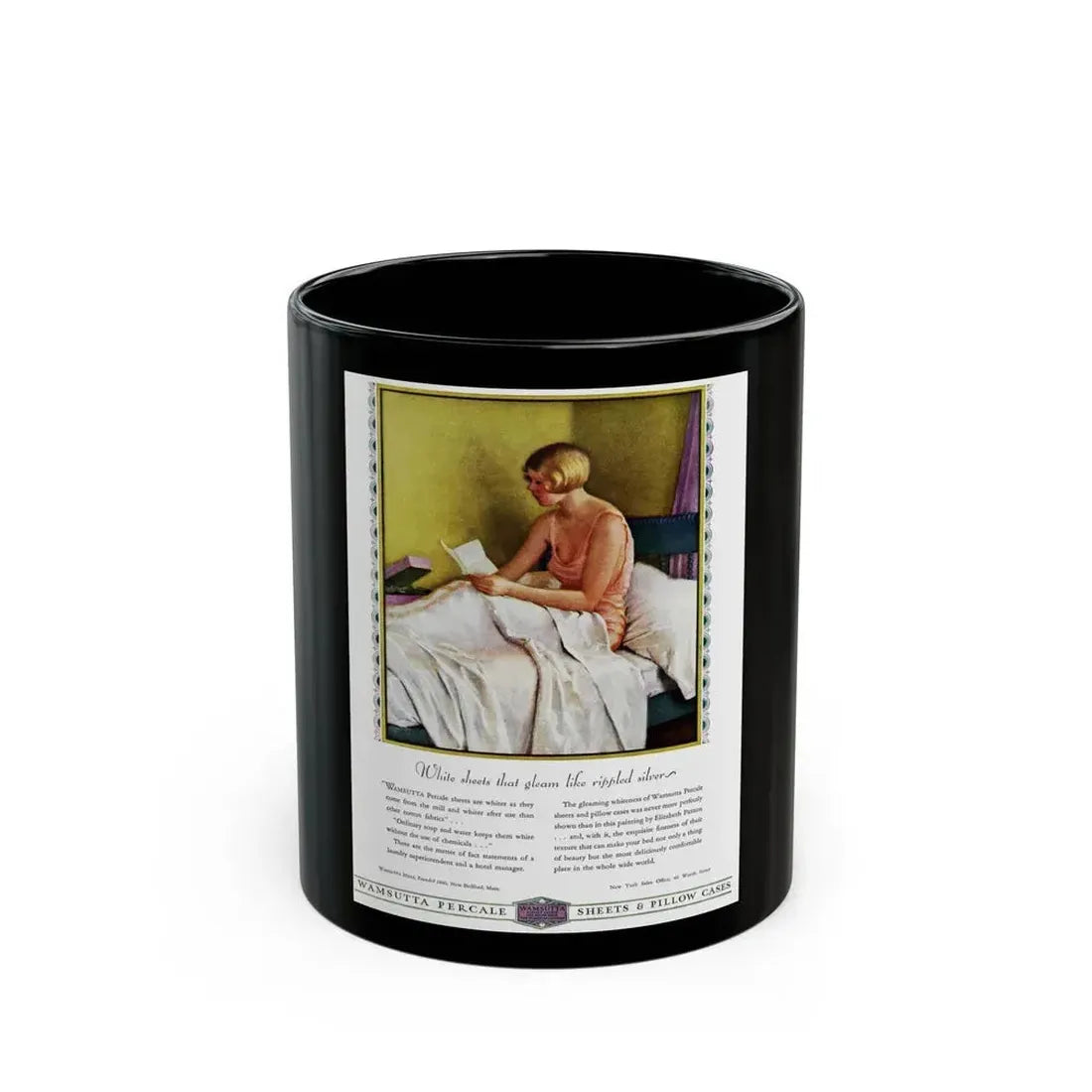 Advertisement for Wamsutta Percale, Harper's Bazaar, September 1930 - Black Coffee Mug 11oz - Go Mug Yourself