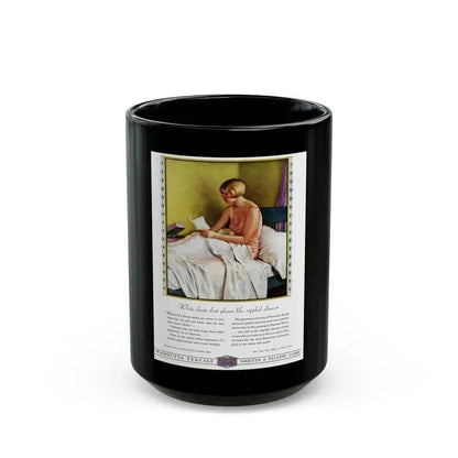 Advertisement for Wamsutta Percale, Harper's Bazaar, September 1930 - Black Coffee Mug 15oz - Go Mug Yourself
