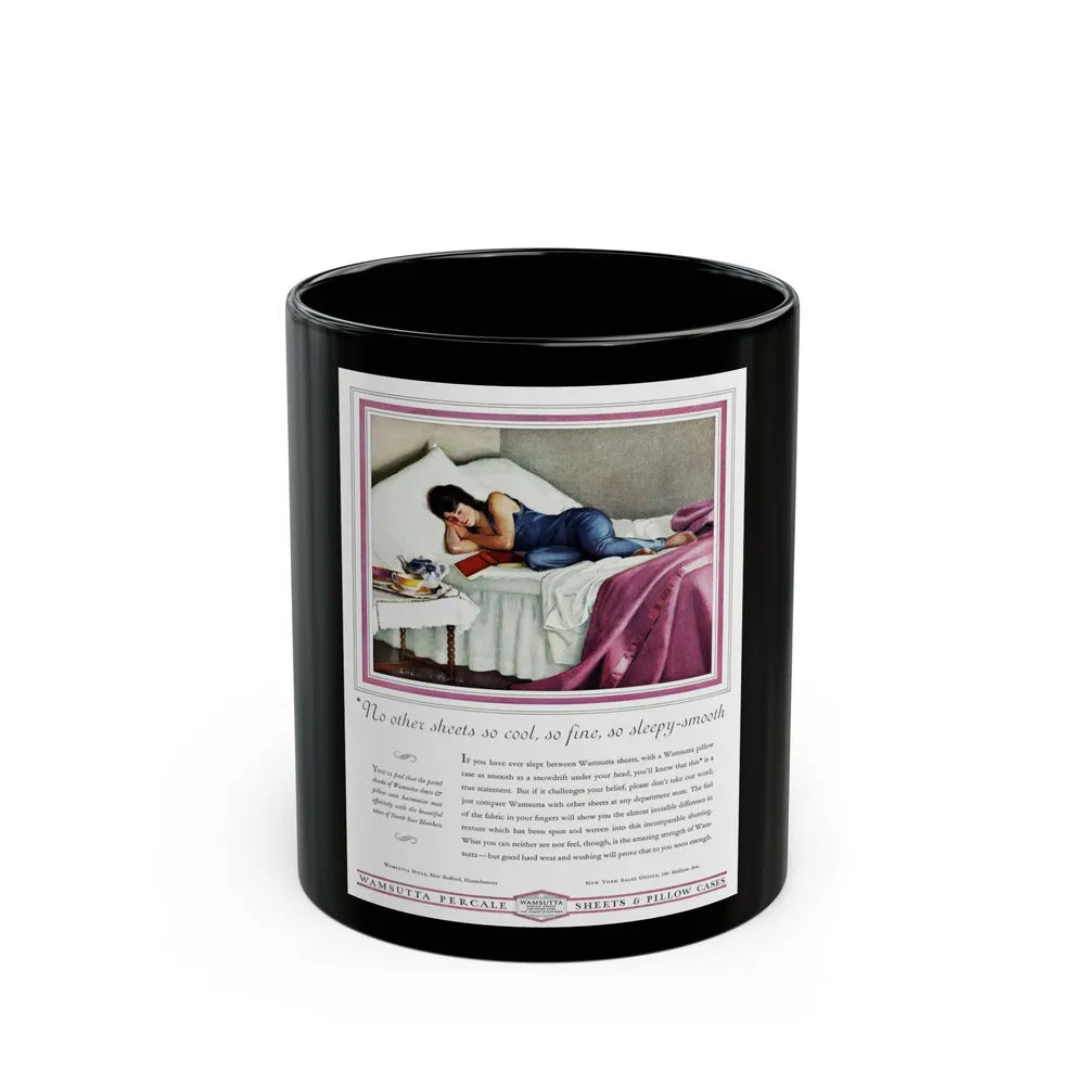 Advertisement for Wamsutta Percale, Harper's Bazaar, March 1931 - Black Coffee Mug-11oz-Go Mug Yourself