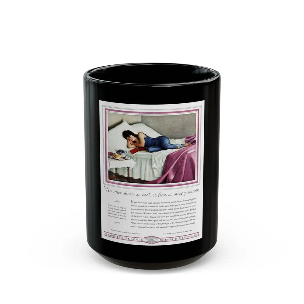 Advertisement for Wamsutta Percale, Harper's Bazaar, March 1931 - Black Coffee Mug-15oz-Go Mug Yourself