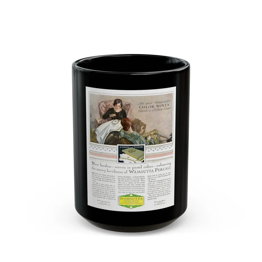 Advertisement for Wamsutta Percale, Harper's Bazaar, November 1928 - Black Coffee Mug-15oz-Go Mug Yourself