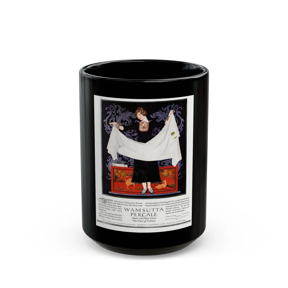 Advertisement for Wamsutta Percale, Harper's Bazaar, September 1924 - Black Coffee Mug-15oz-Go Mug Yourself