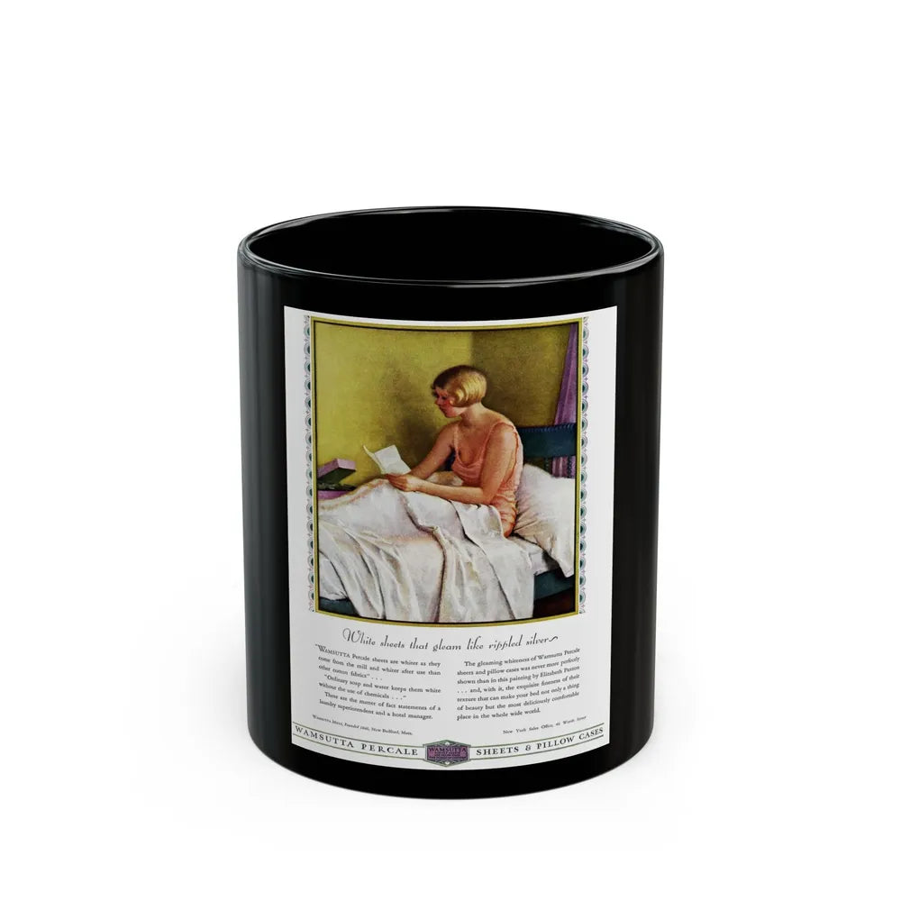 Advertisement for Wamsutta Percale, Harper's Bazaar, September 1930 - Black Coffee Mug-11oz-Go Mug Yourself