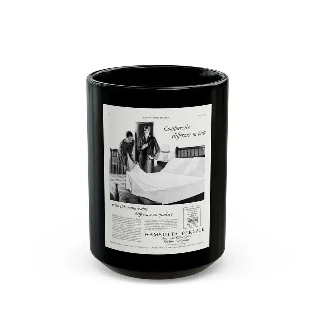 Advertisement for Wamsutta Percale, Ladies' Home Journal, September 1927 - Black Coffee Mug 15oz - Go Mug Yourself