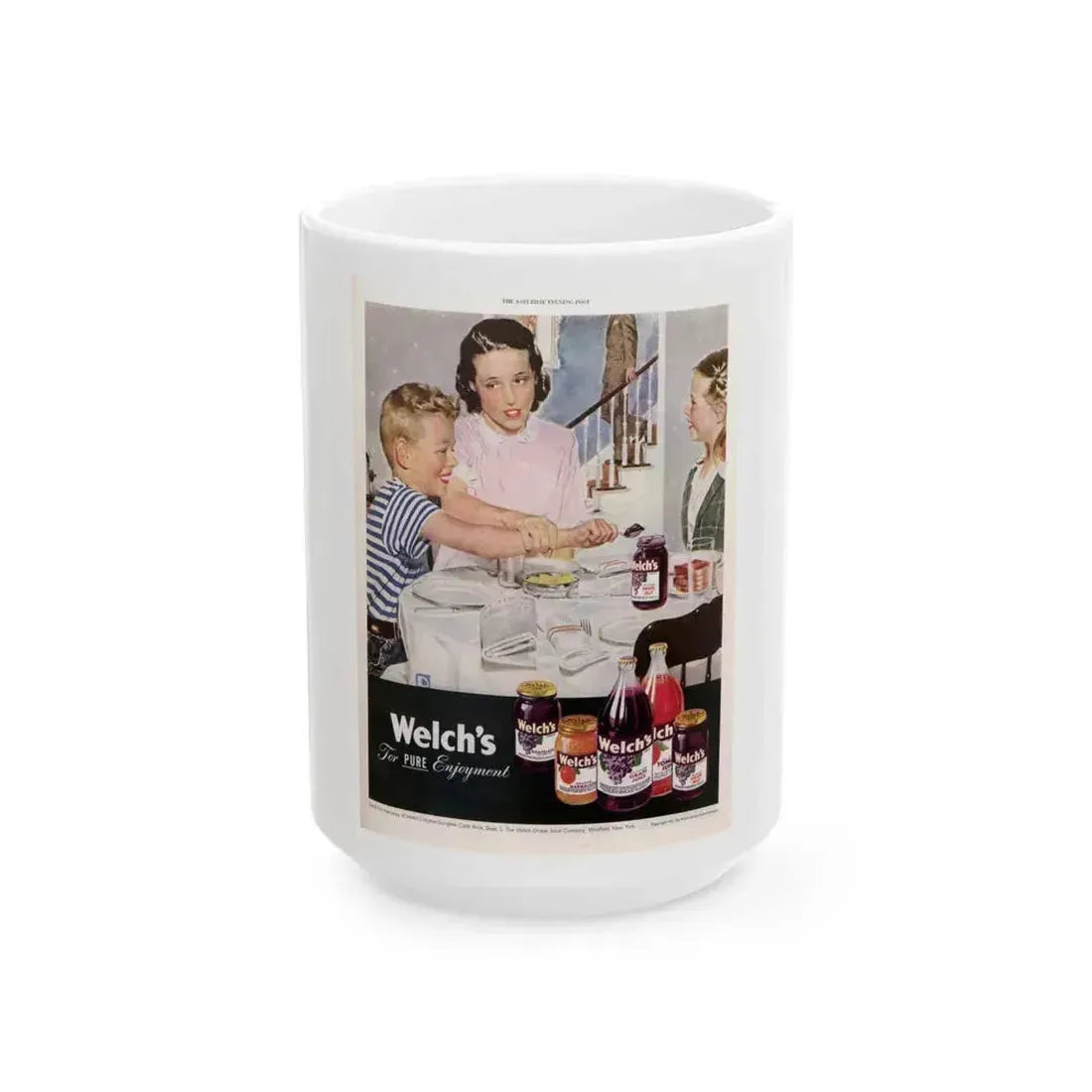Advertisement for Welch's, Saturday Evening Post, March 22, 1947 - White Coffee Mug 15oz - Go Mug Yourself