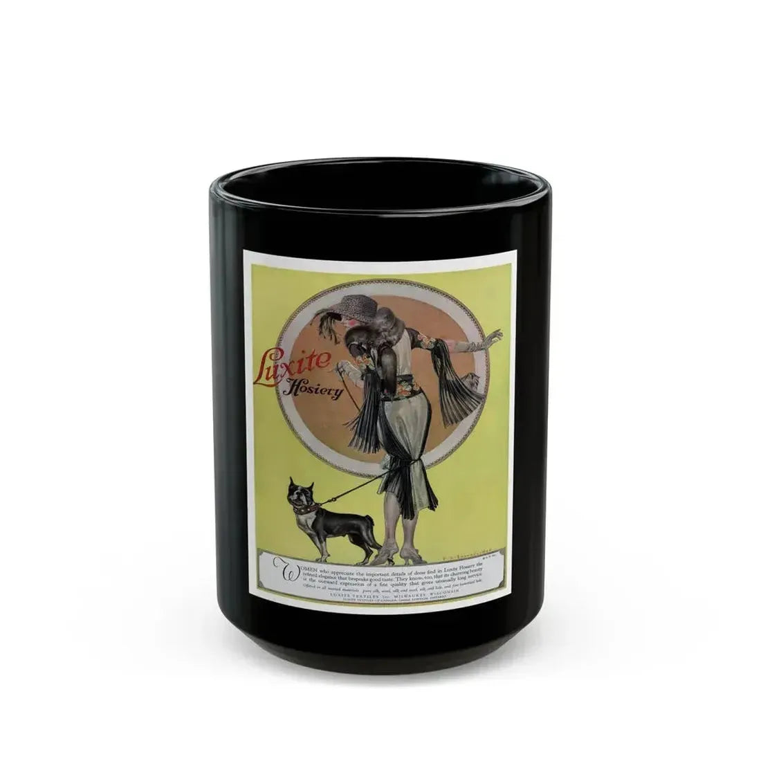 Advertisment for Luxite Hosiery, Harper's Bazaar, December 1922 - Black Coffee Mug 15oz - Go Mug Yourself