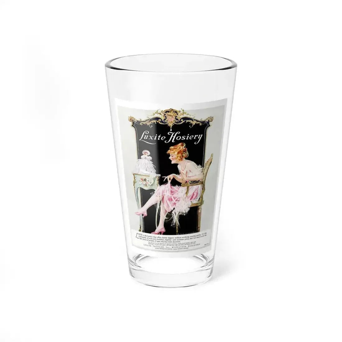 Advertisment for Luxite Hosiery, Harper's Bazaar, October 1922 (Magazine Illustration) Pint Glass 16oz 16oz - Go Mug Yourself