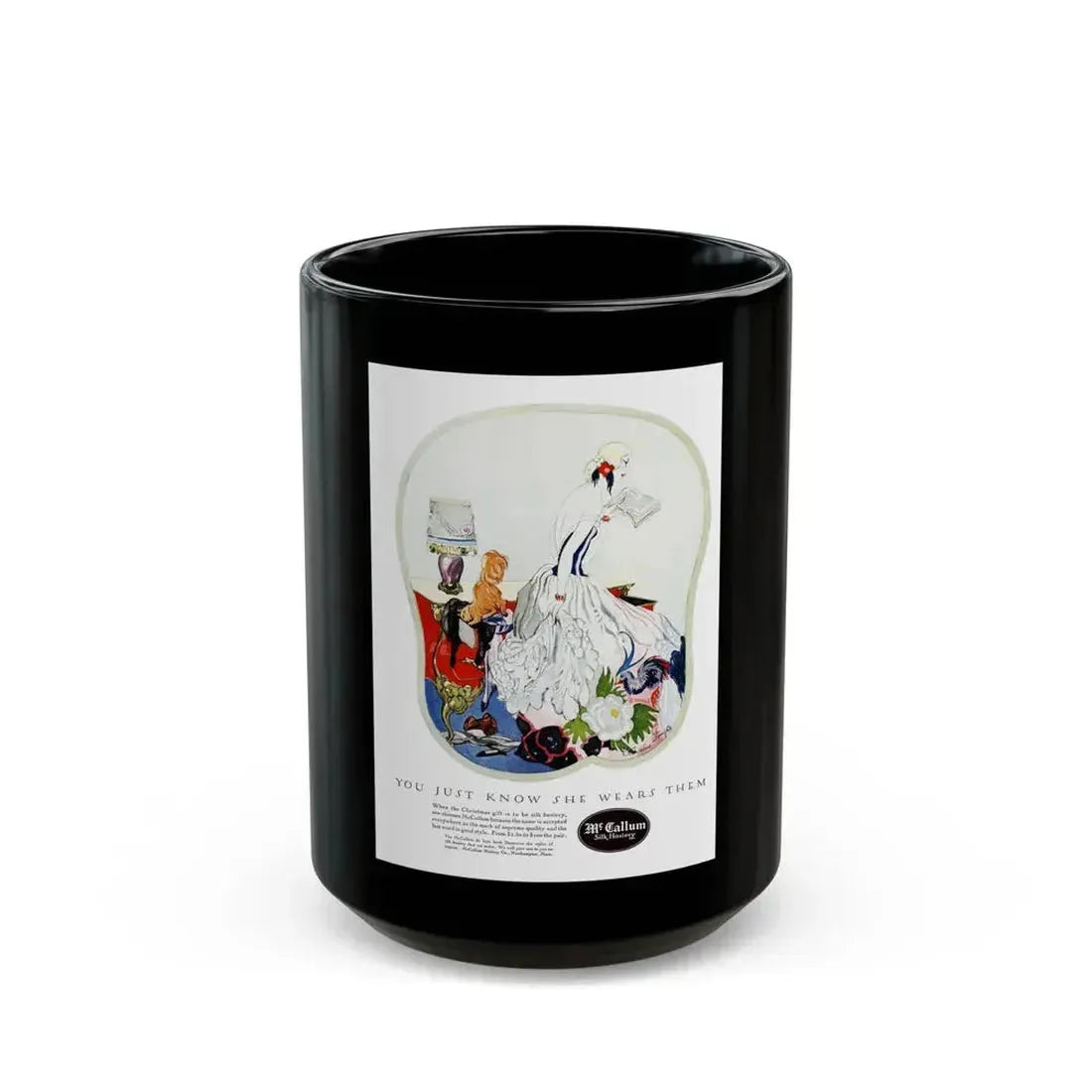 Advertisment for McCallum Hosiery, Harper's Bazaar, December 1923 - Black Coffee Mug 15oz - Go Mug Yourself