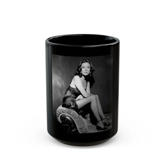 Diana Rigg #42 (Vintage Female Icon) Black Coffee Mug-15oz-Go Mug Yourself