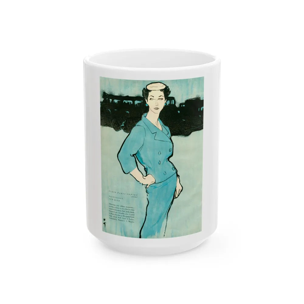 Balensiaga - New Blue, Vogue Illustrations, 1954 - White Coffee Mug-15oz-Go Mug Yourself