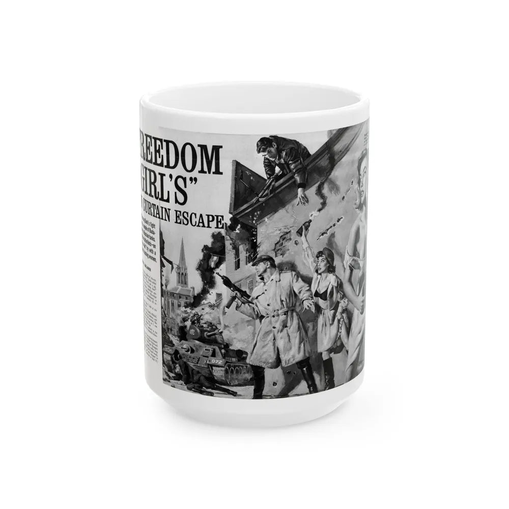 Freedom Girl's' Iron Curtain Escape, For Men Only, June 1964 - White Coffee Mug-15oz-Go Mug Yourself