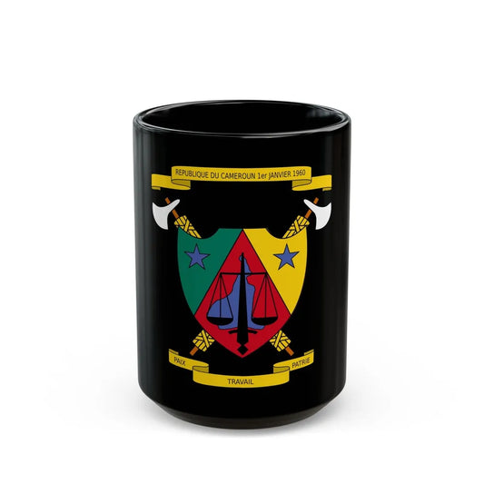 Coat of Arms of Cameroon (1961-1975) - Black Coffee Mug-15oz-Go Mug Yourself