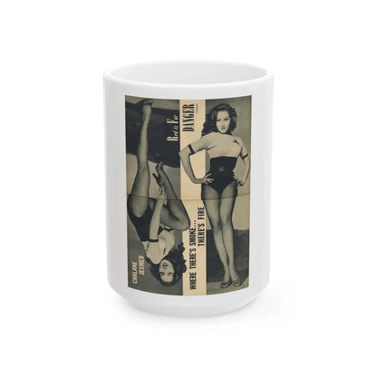 Julie Newmar #172 - Pages 18-19 Pages 2 & 3 of 5 with, Julie+2 Full Page B&W Photos from COVER GIRLS MODELS Mag. Nov. '53 (Vintage Female Icon) White Coffee Mug-15oz-Go Mug Yourself