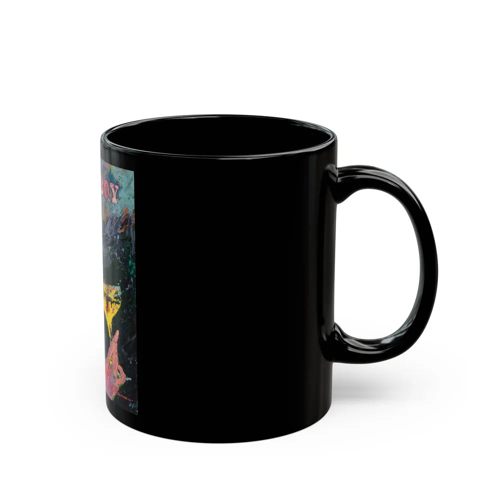 Bunny Sipping Champagne, Playboy, 1964 - Black Coffee Mug-Go Mug Yourself