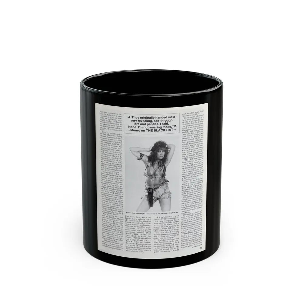 Caroline Munro #252 - Femme Fatales Fall 1992 (Vintage Female Icon) Black Coffee Mug-11oz-Go Mug Yourself