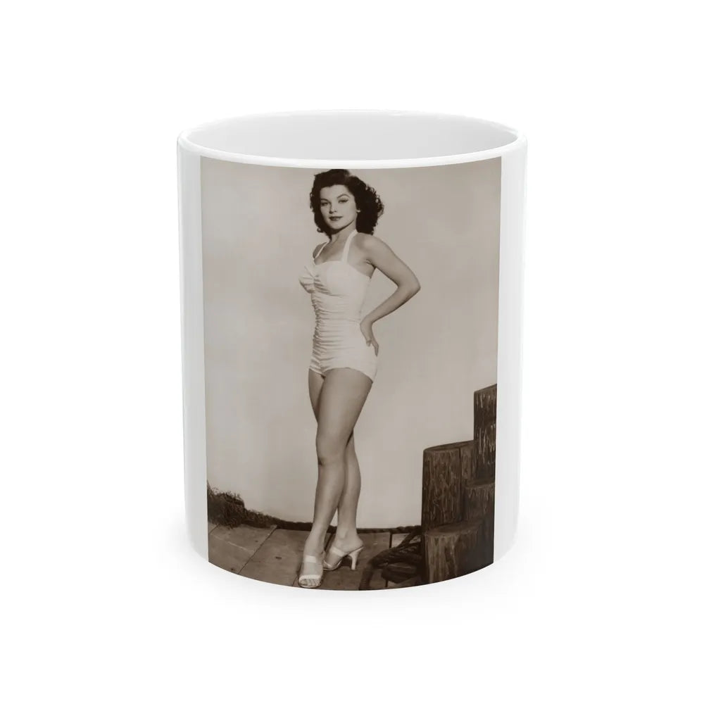 Debra Paget #264 - 8x10 Full Body 1-Piece White Swimsuit Cheesecake Photo Re-Strike from Mid 50's 3 (Vintage Female Icon) White Coffee Mug-11oz-Go Mug Yourself