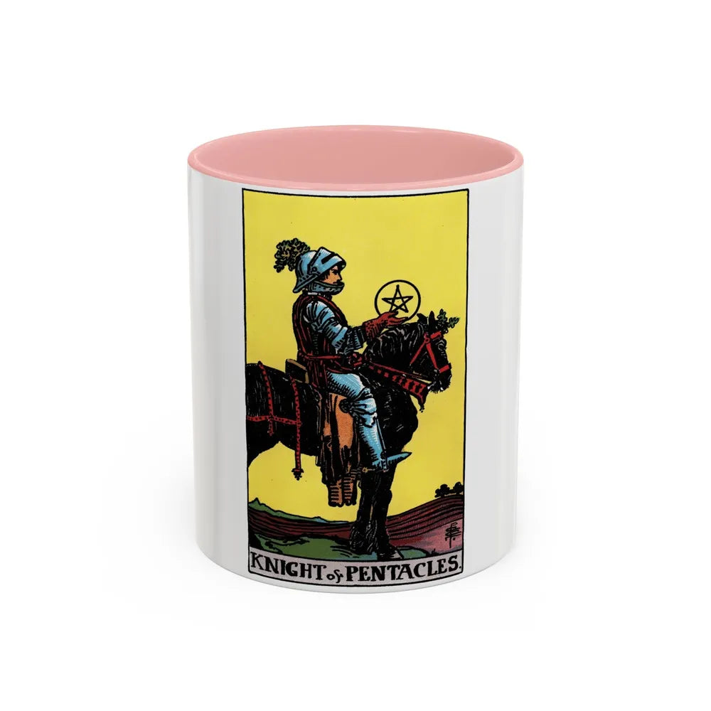 The Knight of Pentacles (Tarot Card) Accent Coffee Mug-11oz-Pink-Go Mug Yourself