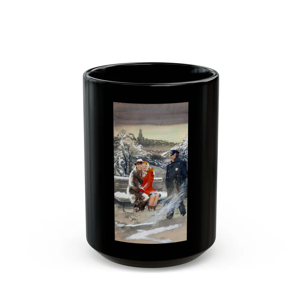 Cuddling in the Cold, Esquire magazine cover, February 1947 - Black Coffee Mug-15oz-Go Mug Yourself