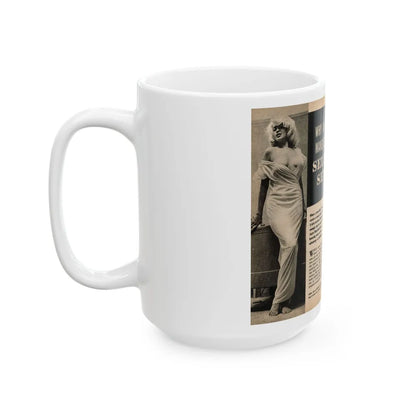 Jayne Mansfield #191 - 2 Pages, 3 B&W Photos, Captions & Article from PICTURE SCOPE January '57 (Vintage Female Icon) White Coffee Mug-Go Mug Yourself