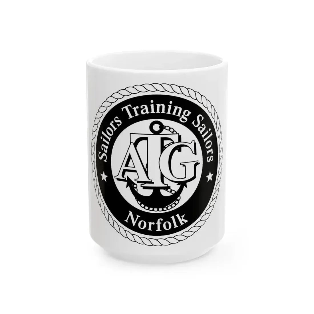 AFLOAT Training Group ATG Norfolk BW (U.S. Navy) White Coffee Mug 15oz - Go Mug Yourself