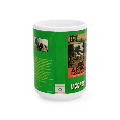 AFRICA BLOOD AND GUTS (VHS COVER) - White Coffee Mug 15oz - Go Mug Yourself