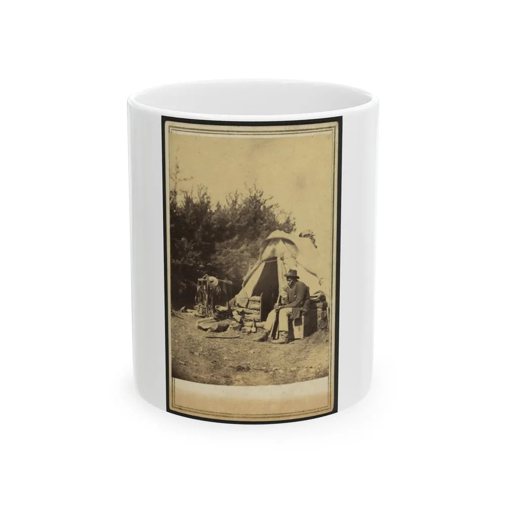 African American Man, Sitting Outside A Military Camp Tent (U.S. Civil War) White Coffee Mug-11oz-Go Mug Yourself