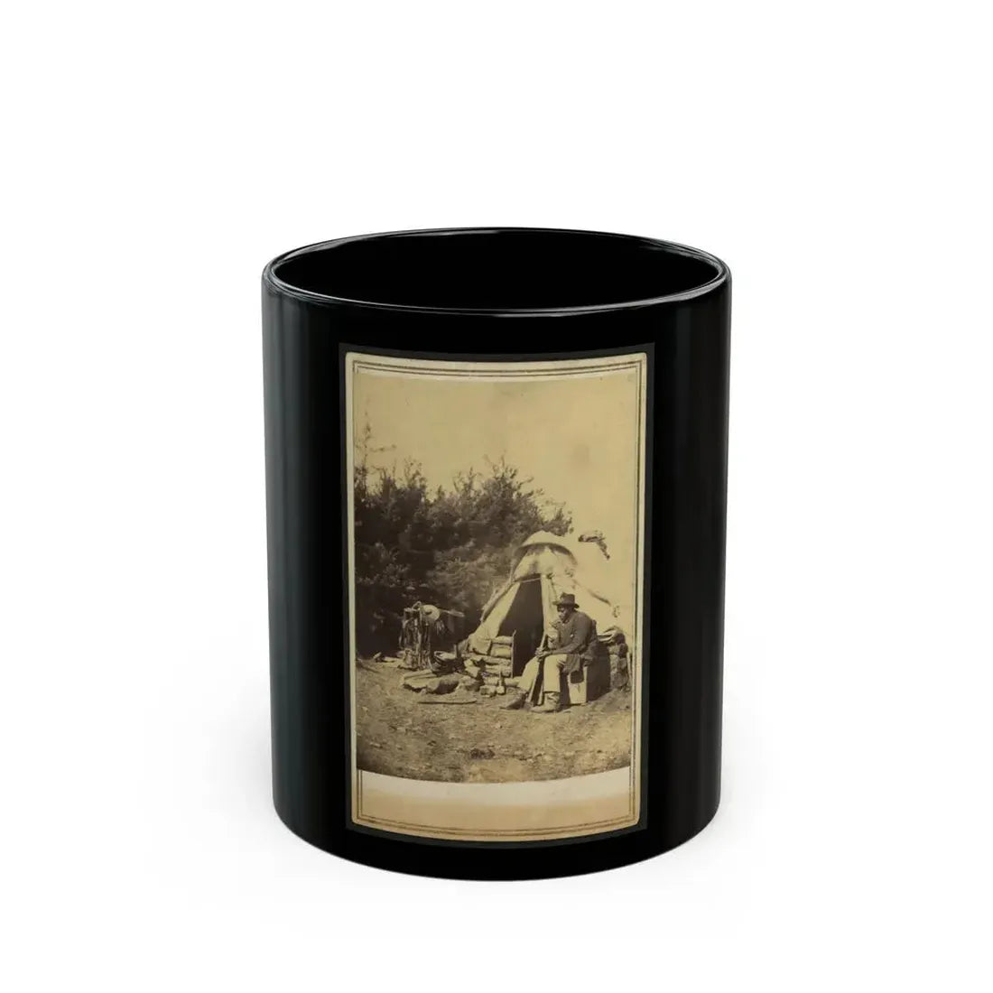African American Man, Sitting Outside A Military Camp Tent (U.S. Civil War) Black Coffee Mug 11oz - Go Mug Yourself