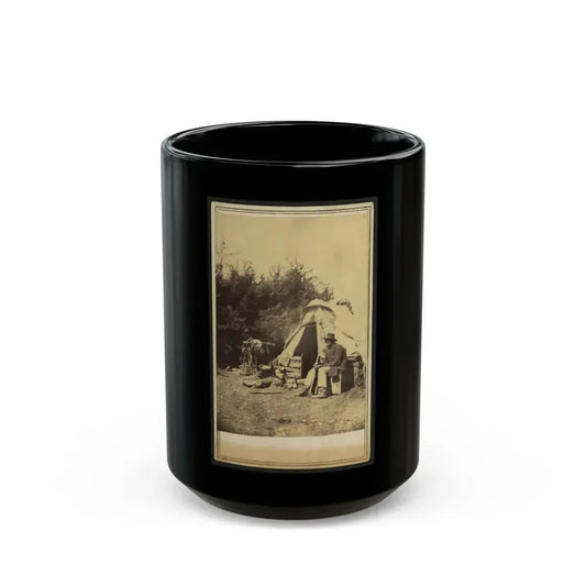 African American Man, Sitting Outside A Military Camp Tent (U.S. Civil War) Black Coffee Mug 15oz - Go Mug Yourself