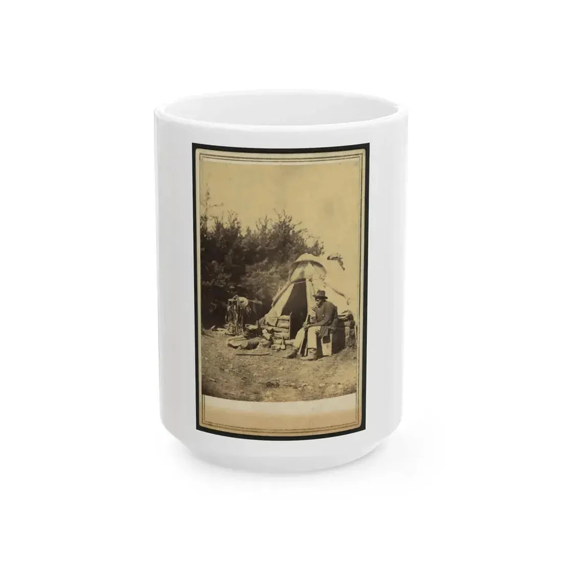 African American Man, Sitting Outside A Military Camp Tent (U.S. Civil War) White Coffee Mug 15oz - Go Mug Yourself