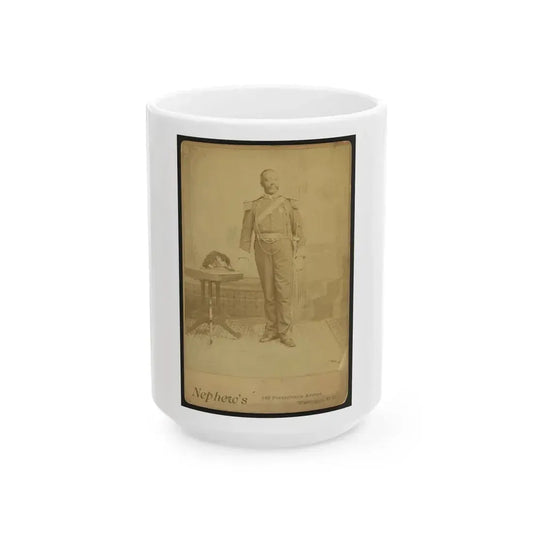 African American Soldier, Full-Length Portrait, Wearing Gar Medal, Standing Next To Table (U.S. Civil War) White Coffee Mug 15oz - Go Mug Yourself