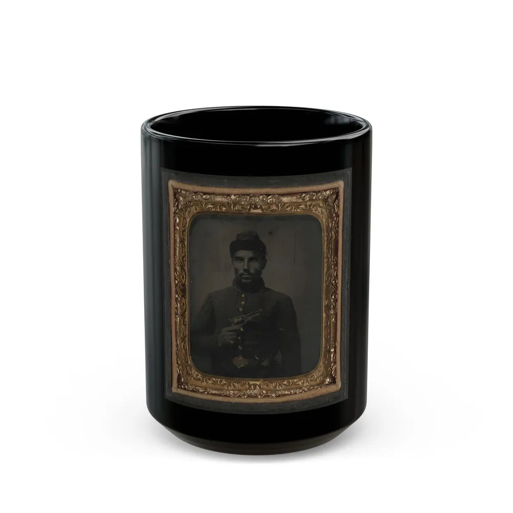 African American Soldier, Half-Length Portrait, With Pistol And Jacket (U.S. Civil War) Black Coffee Mug-15oz-Go Mug Yourself