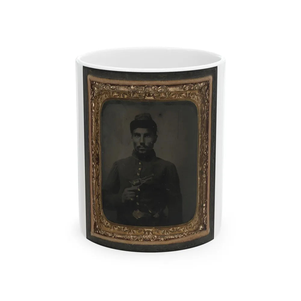 African American Soldier, Half-Length Portrait, With Pistol And Jacket (U.S. Civil War) White Coffee Mug-11oz-Go Mug Yourself