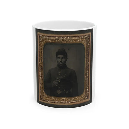 African American Soldier, Half-Length Portrait, With Pistol And Jacket (U.S. Civil War) White Coffee Mug-11oz-Go Mug Yourself