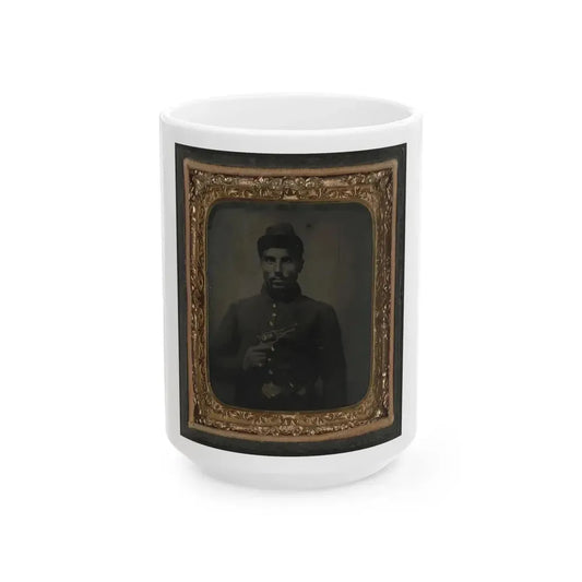 African American Soldier, Half-Length Portrait, With Pistol And Jacket (U.S. Civil War) White Coffee Mug 15oz - Go Mug Yourself