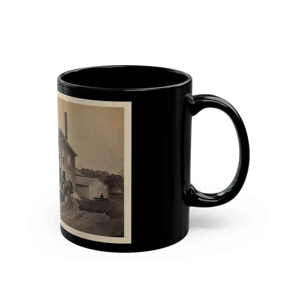 African American Workers Standing On Railroad Tracks In Front Of A Storage Facility, Possibly At Giesboro Cavalry Depot (U.S. Civil War) Black Coffee Mug-Go Mug Yourself