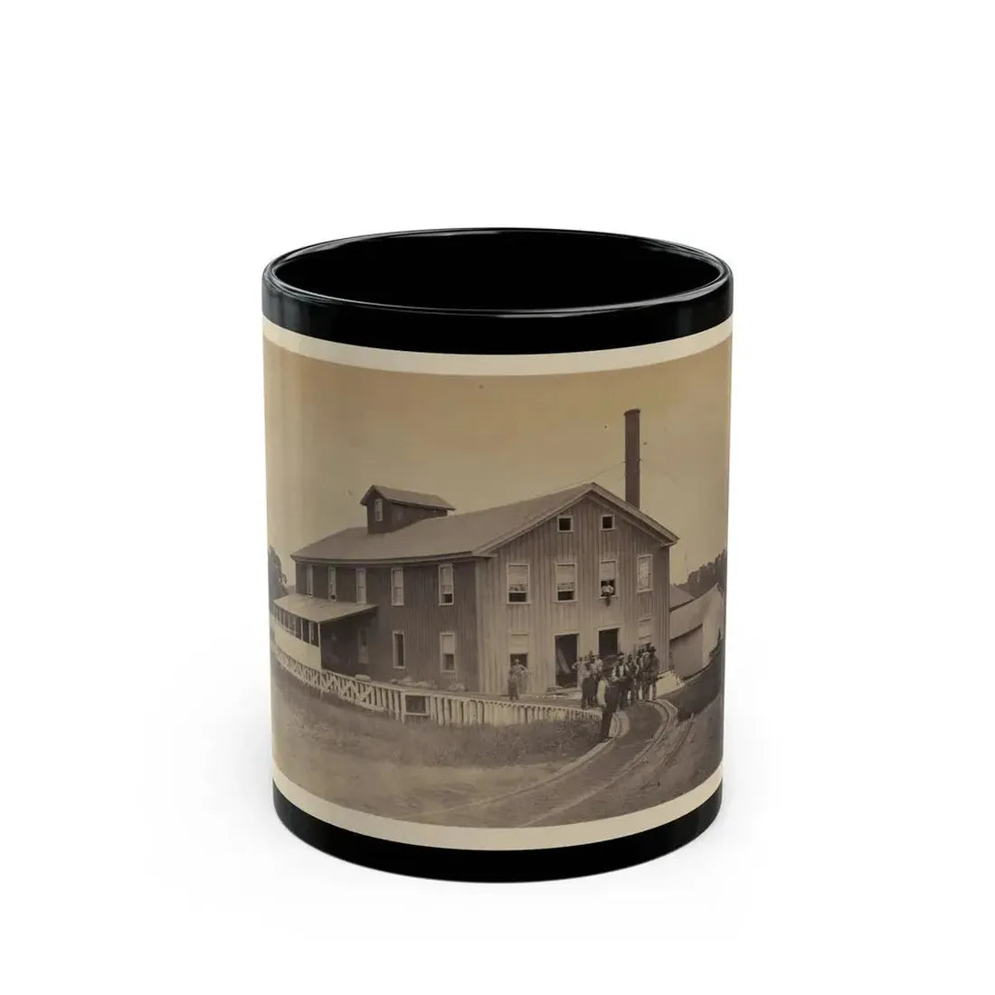 African American Workers Standing On Railroad Tracks In Front Of A Storage Facility, Possibly At Giesboro Cavalry Depot (U.S. Civil War) Black Coffee Mug 11oz - Go Mug Yourself