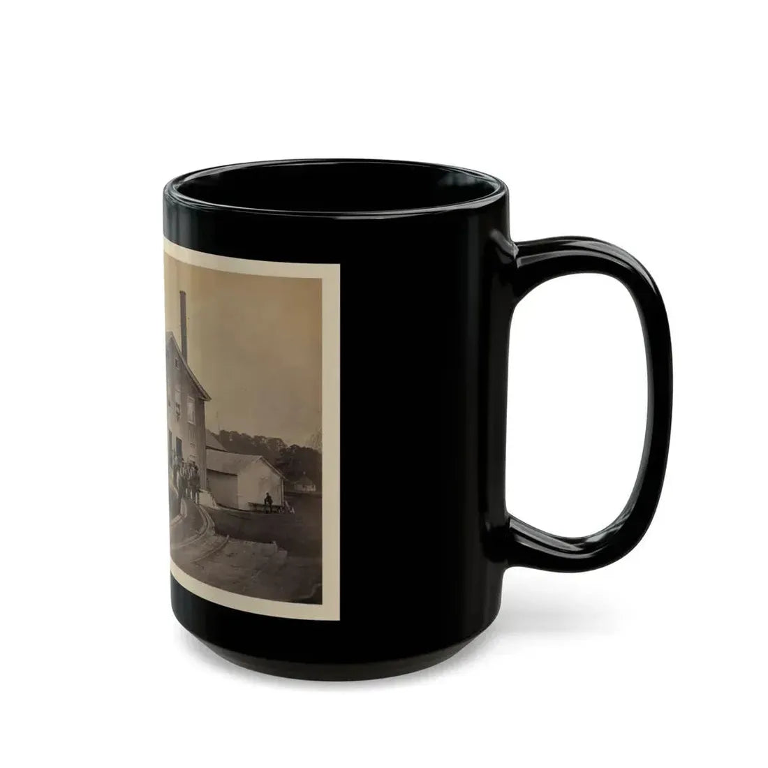 African American Workers Standing On Railroad Tracks In Front Of A Storage Facility, Possibly At Giesboro Cavalry Depot (U.S. Civil War) Black Coffee Mug - Go Mug Yourself
