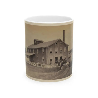 African American Workers Standing On Railroad Tracks In Front Of A Storage Facility, Possibly At Giesboro Cavalry Depot (U.S. Civil War) White Coffee Mug 11oz - Go Mug Yourself