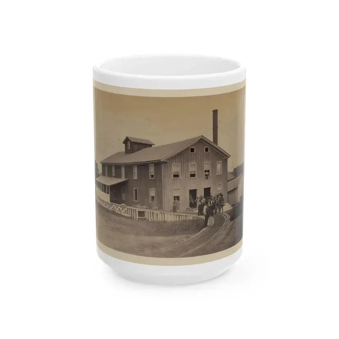 African American Workers Standing On Railroad Tracks In Front Of A Storage Facility, Possibly At Giesboro Cavalry Depot (U.S. Civil War) White Coffee Mug 15oz - Go Mug Yourself