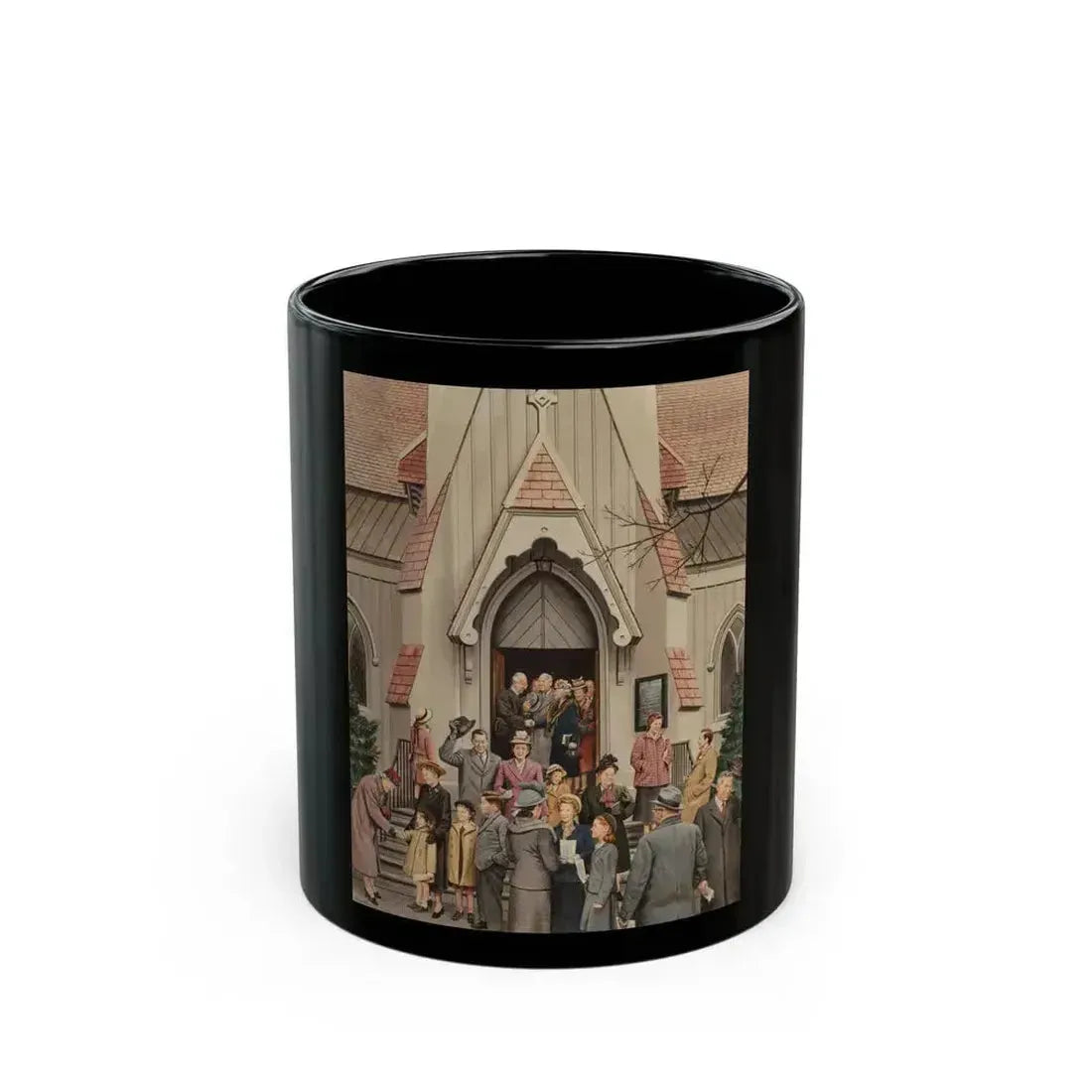 After Church, The Saturday Evening Post cover, April 16, 1949 - Black Coffee Mug 11oz - Go Mug Yourself