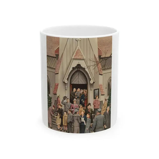 After Church, The Saturday Evening Post cover, April 16, 1949 - White Coffee Mug 11oz - Go Mug Yourself