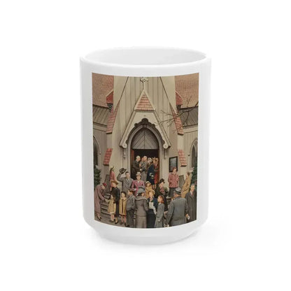 After Church, The Saturday Evening Post cover, April 16, 1949 - White Coffee Mug 15oz - Go Mug Yourself