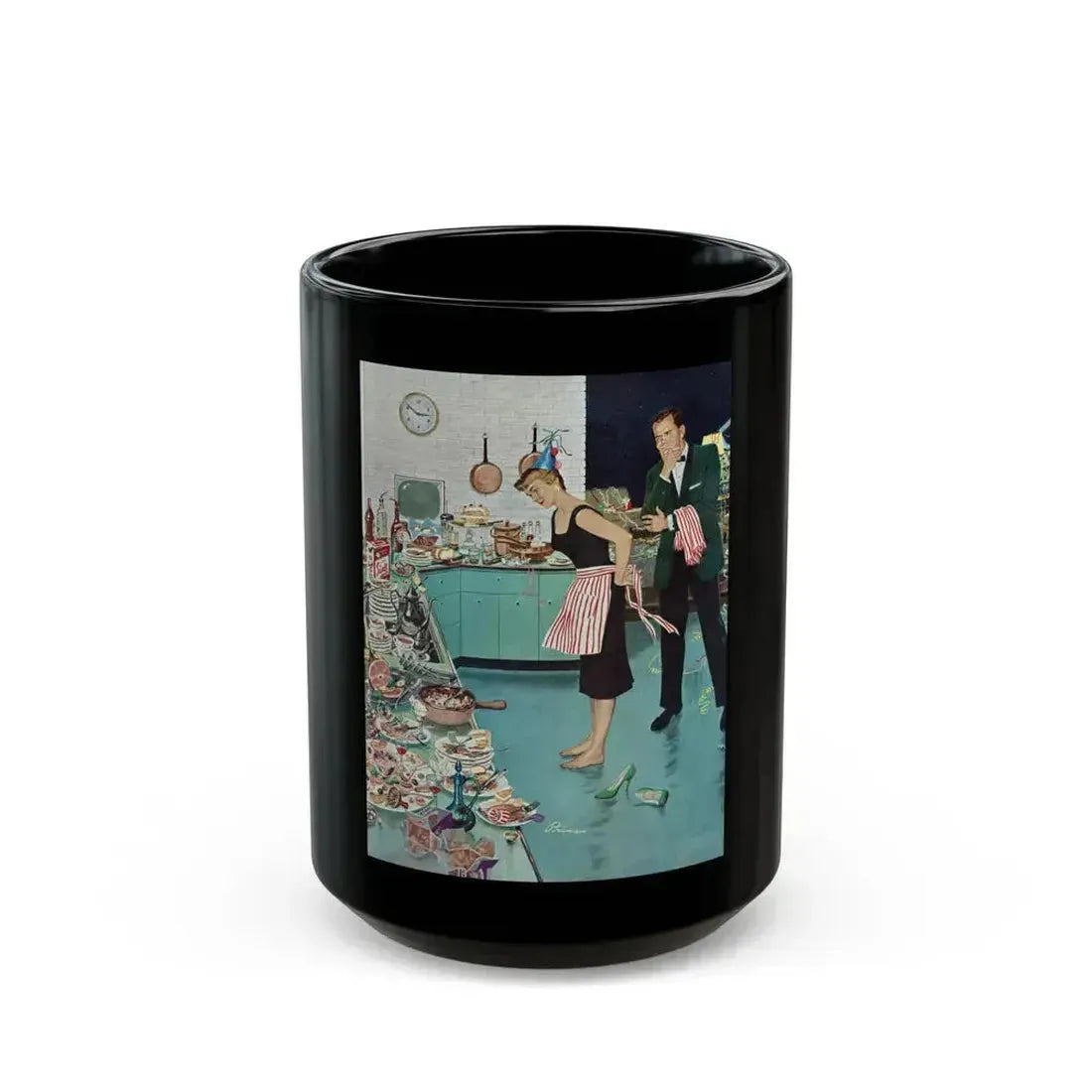 After Party Clean-Up, The Saturday Evening Post, January 2, 1960 - Black Coffee Mug 15oz - Go Mug Yourself