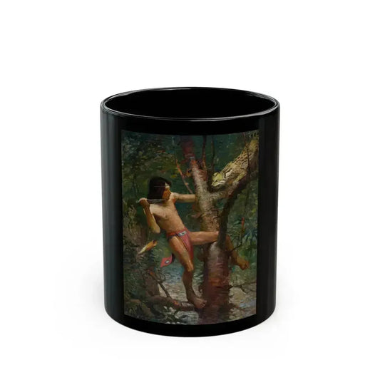 Ahuitzotl and the Ocelot, With Cortez the Conqueror book illustration, 1917 - Black Coffee Mug 11oz - Go Mug Yourself