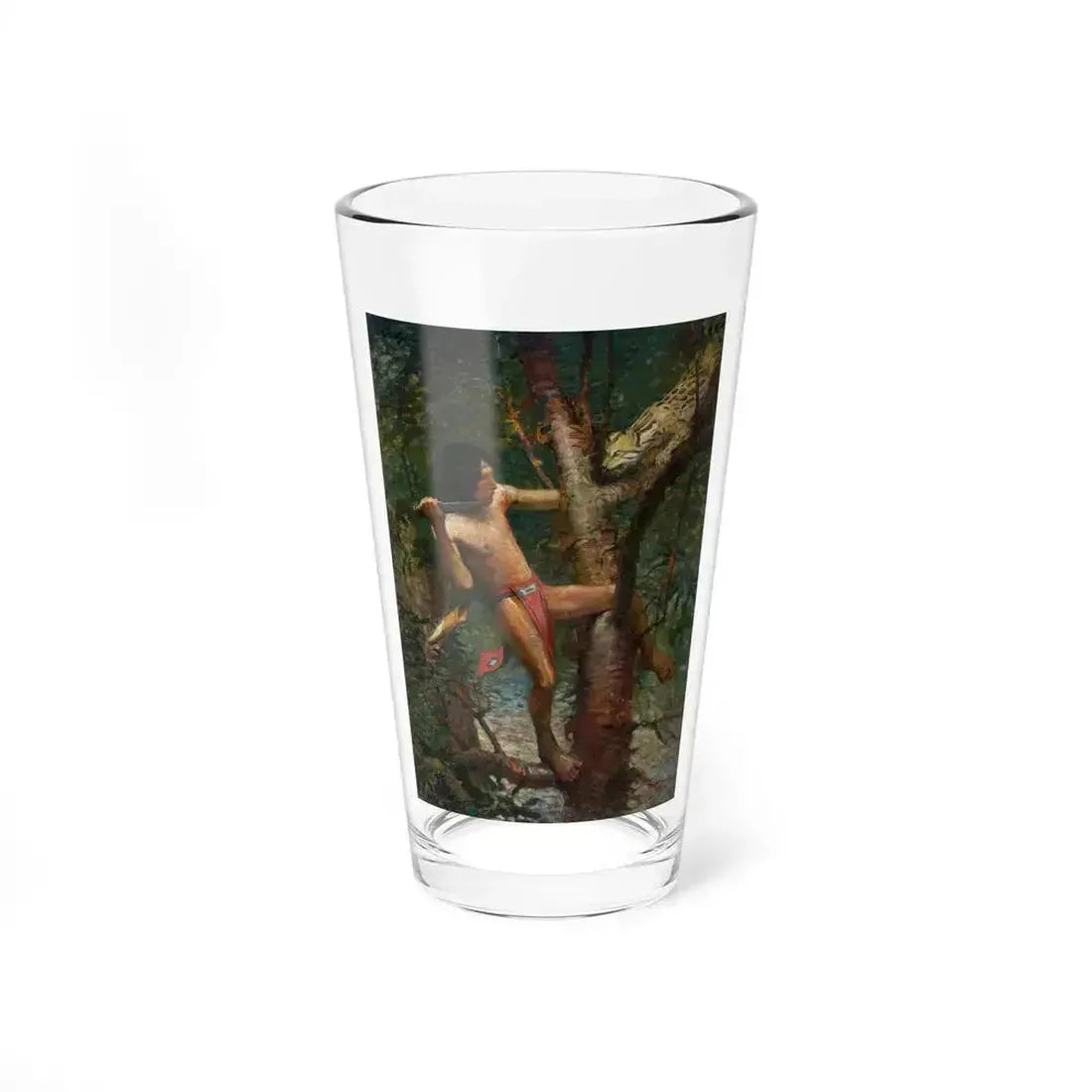 Ahuitzotl and the Ocelot, With Cortez the Conqueror book illustration, 1917 (Magazine Illustration) Pint Glass 16oz 16oz - Go Mug Yourself