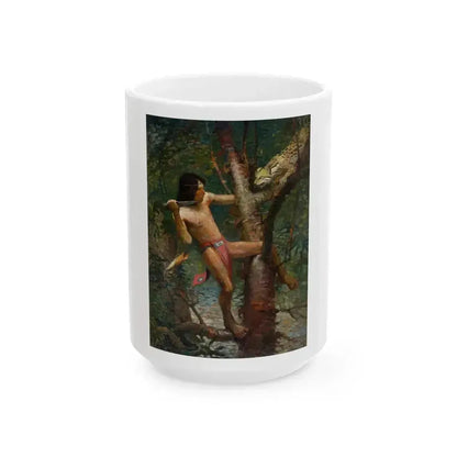 Ahuitzotl and the Ocelot, With Cortez the Conqueror book illustration, 1917 - White Coffee Mug 15oz - Go Mug Yourself